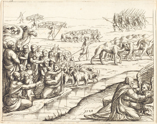 Jacob Wrestling with the Angel by Augustin Hirschvogel (German, 1503 - 1553), 16X12"(A3)Poster Print