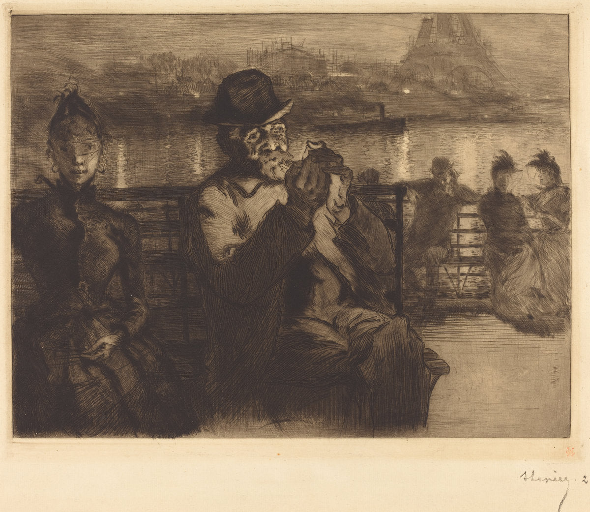 Sur la Seine, la nuit by Auguste Lepère (French, 1849 - 1918), 16X12"(A3)Poster Print