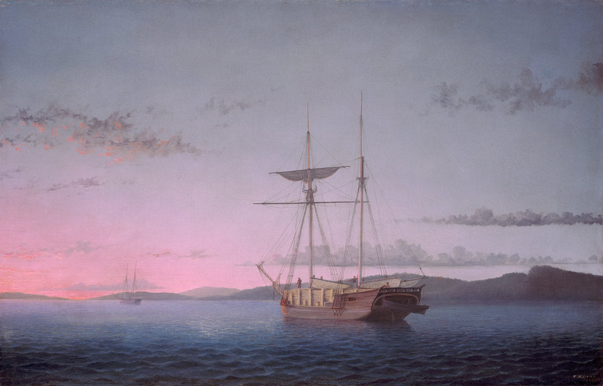 Lumber Schooners at Evening on Penobscot Bay by Fitz Henry Lane (American, 1804 - 1865), 16X12"(A3)Poster Print