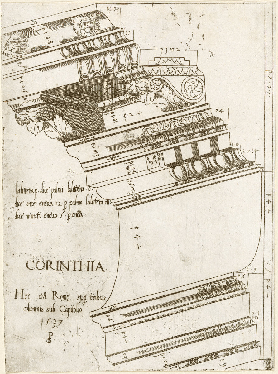 Entablature from the Temple of Vespasian, Rome by Master PS (Italian (?), active 1535/1537), 16X12"(A3)Poster Print