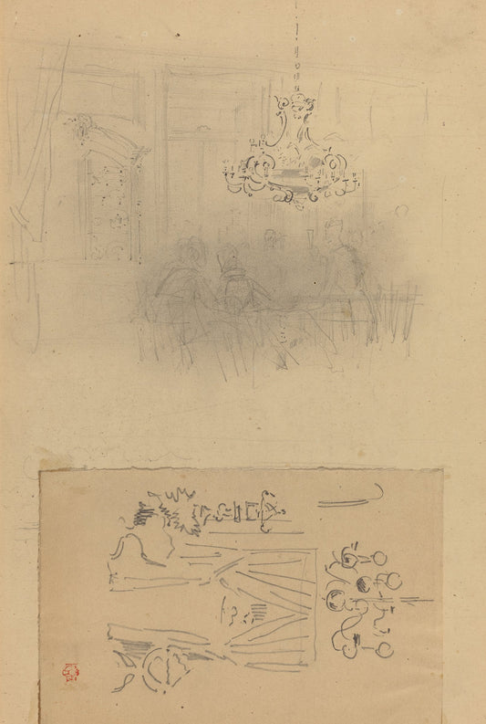A Gathering in an Interior; A Curtained Doorway by Félix-Hilaire Buhot (French, 1847 - 1898), 16X12"(A3)Poster Print