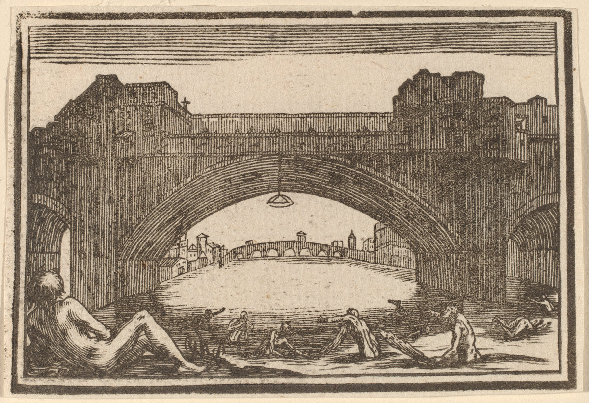Ponte Vecchio, Florence by Edouard Eckman after Jacques Callot (Flemish, born c. 1600), 16X12"(A3)Poster Print