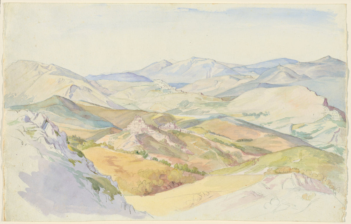 The Sabine Hills and Rocca Santo Stefano Seen from Civitella by Ludwig Deurer (German, 1806 - 1847), 16X12"(A3)Poster Print