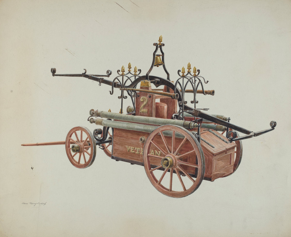 Hand Powered Fire Pump by Hans Mangelsdorf (American, active c. 1935), 16X12"(A3)Poster Print