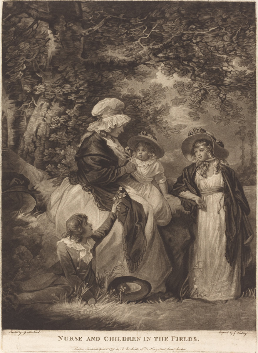 Nurse and Children in the Fields by George Keating after George Morland (British, 1762 - 1842), 16X12"(A3)Poster Print