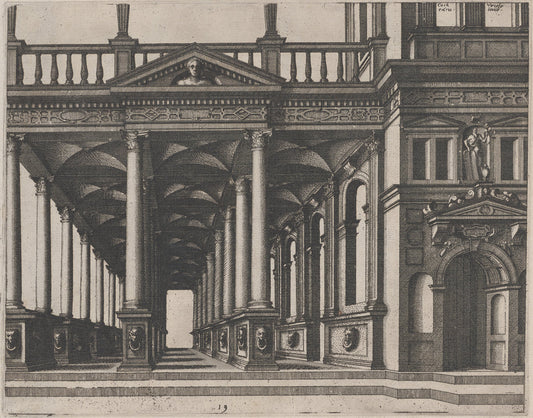 Open Hall Supported by Corinthian Columns by Lucas van Doetechum and Johannes van Doetechum, the Elder, after Hans Vredeman de Vries (Dutch, active 1554/1572; died before 1589), 16X12"(A3)Poster Print