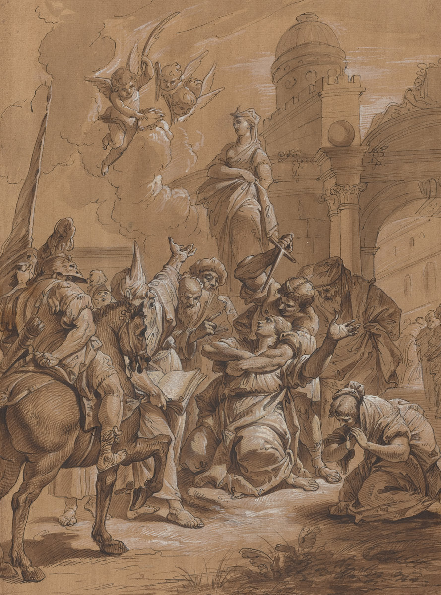 18th century by Follower of Francesco Fontebasso (Martyrdom of a Female Saint), 16X12"(A3)Poster Print