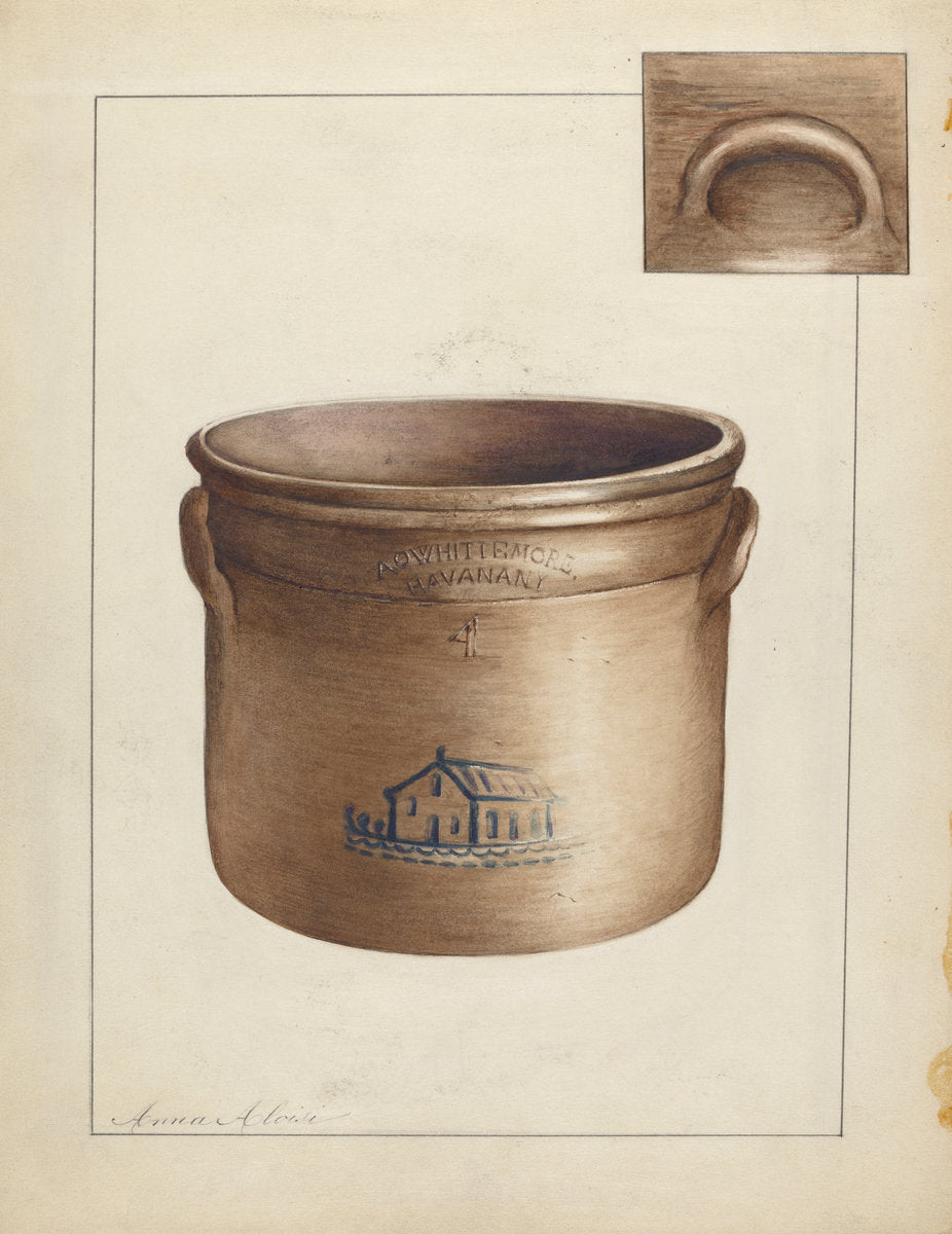 Stoneware Crock by Anna Aloisi (American, born c. 1890, died early 1950s), 16X12"(A3)Poster Print