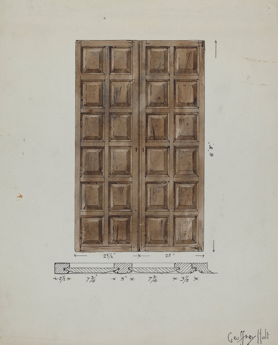 Old Paneled Doors: Main Entrance to Monastery by Geoffrey Holt (American, active c. 1935), 16X12"(A3)Poster Print