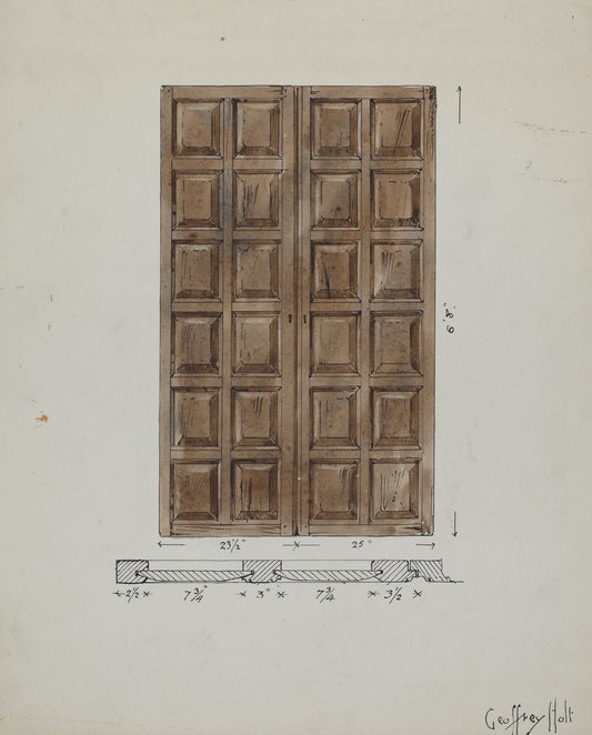 Old Paneled Doors: Main Entrance to Monastery by Geoffrey Holt (American, active c. 1935), 16X12"(A3)Poster Print