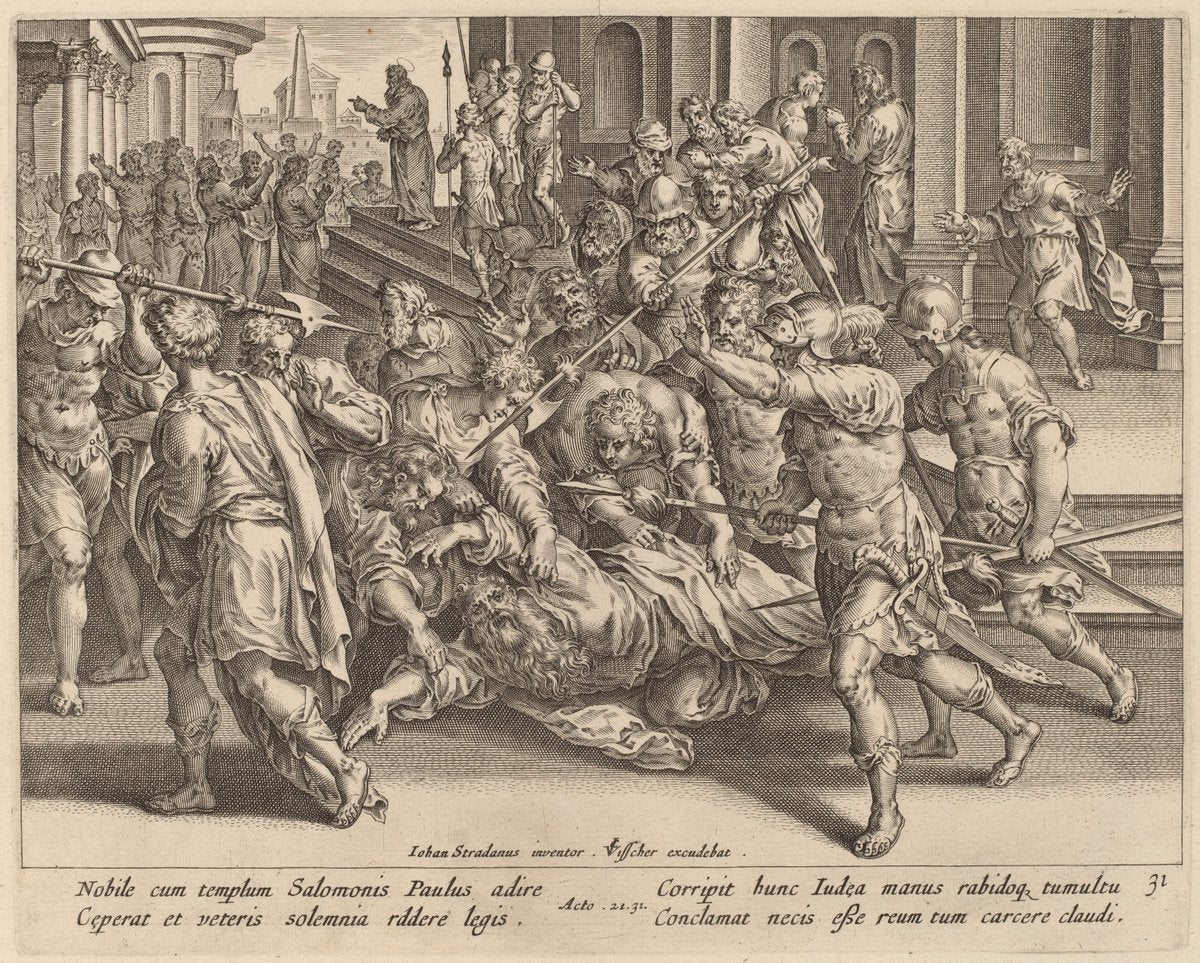 The Arrest of Saint Paul by Philip Galle after Jan van der Straet (Flemish, 1537 - 1612), 16X12"(A3)Poster Print