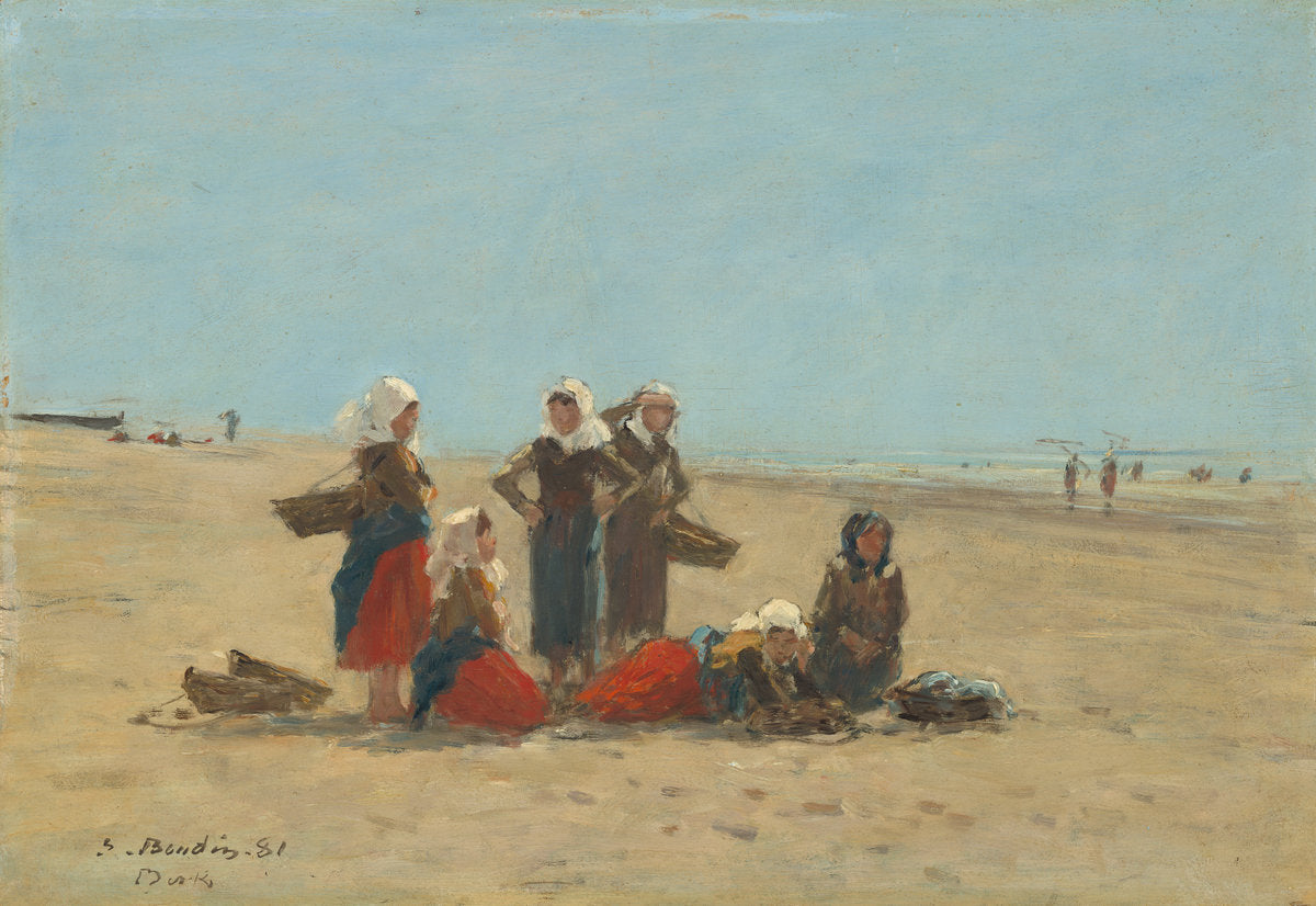 Women on the Beach at Berck by Eugène Boudin (French, 1824 - 1898), 16X12"(A3)Poster Print