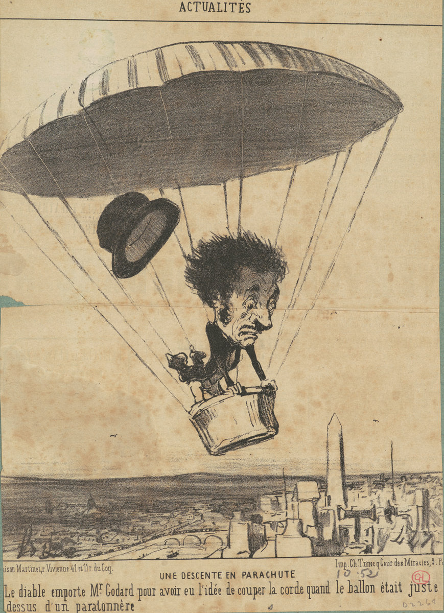 Une Descente en parachute by Honoré Daumier (French, 1808 - 1879), 16X12"(A3)Poster Print