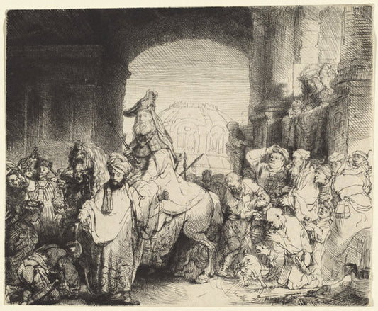 The Triumph of Mordecai by Rembrandt van Rijn (Dutch, 1606 - 1669), 16X12"(A3)Poster Print