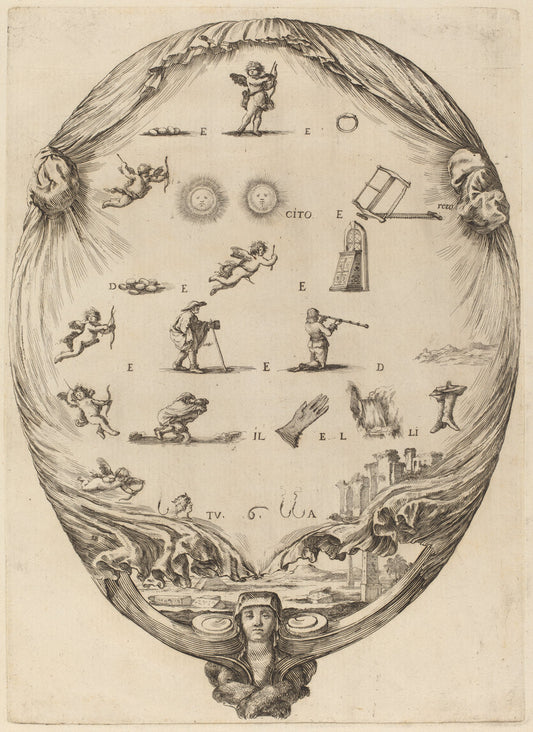 Screen Depicting the Italian Rebus of Love by Stefano Della Bella (Italian, 1610 - 1664), 16X12"(A3)Poster Print