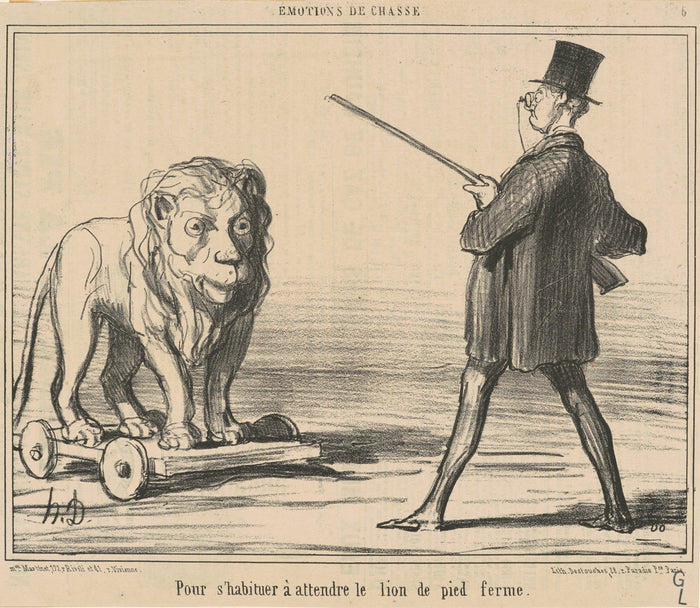 Pour s'habiteur a attendre le lion ... by Honoré Daumier (French, 1808 - 1879), 16X12