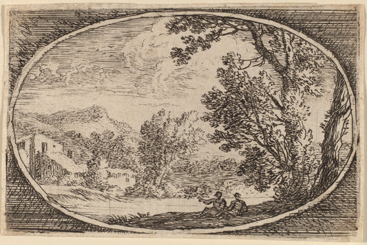 Two Men Seated Near the Waterside by Herman van Swanevelt (Dutch, c. 1600 - 1655), 16X12"(A3)Poster Print