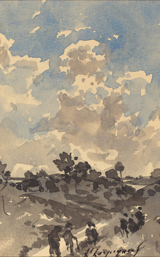 A Landscape with Figures Walking along a Path by Henri-Joseph Harpignies (French, 1819 - 1916), 16X12"(A3)Poster Print