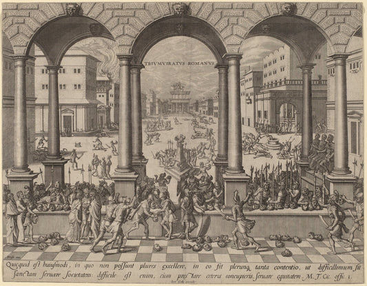 engraving by after Hans Vredeman de Vries (The Massacre under the Roman Triumvirate), 16X12"(A3)Poster Print