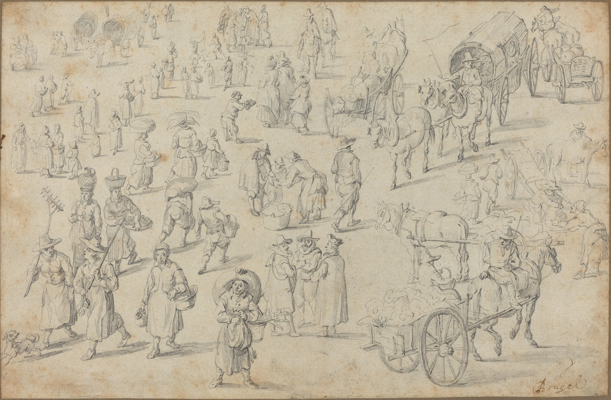 Studies of Market Figures by David Teniers the Younger (Flemish, 1610 - 1690), 16X12"(A3)Poster Print