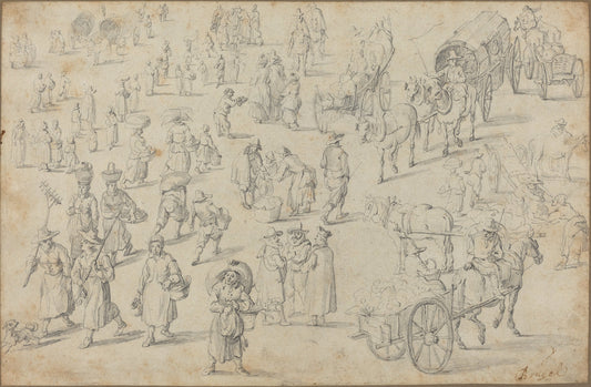 Studies of Market Figures by David Teniers the Younger (Flemish, 1610 - 1690), 16X12"(A3)Poster Print