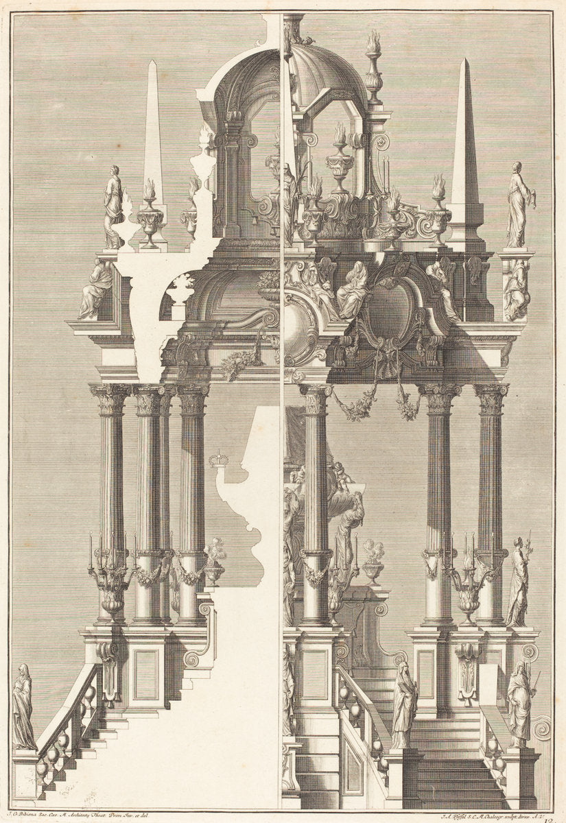 Catafalque by Johann Andreas Pfeffel I after Giuseppe Galli Bibiena (German, 1674 - 1748), 16X12"(A3)Poster Print