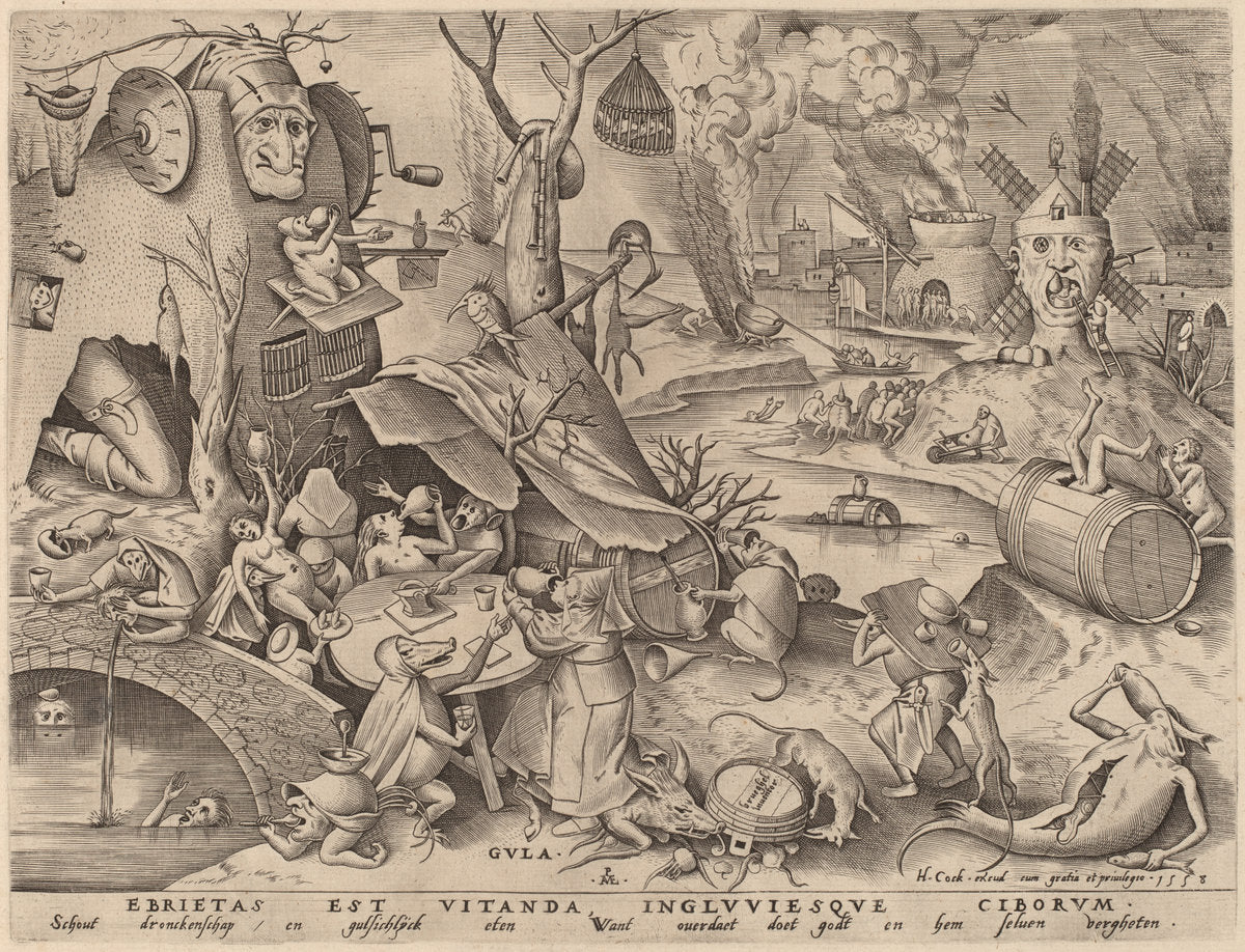 Gluttony by Pieter van der Heyden after Pieter Bruegel the Elder (Flemish, active c. 1551/1572), 16X12"(A3)Poster Print