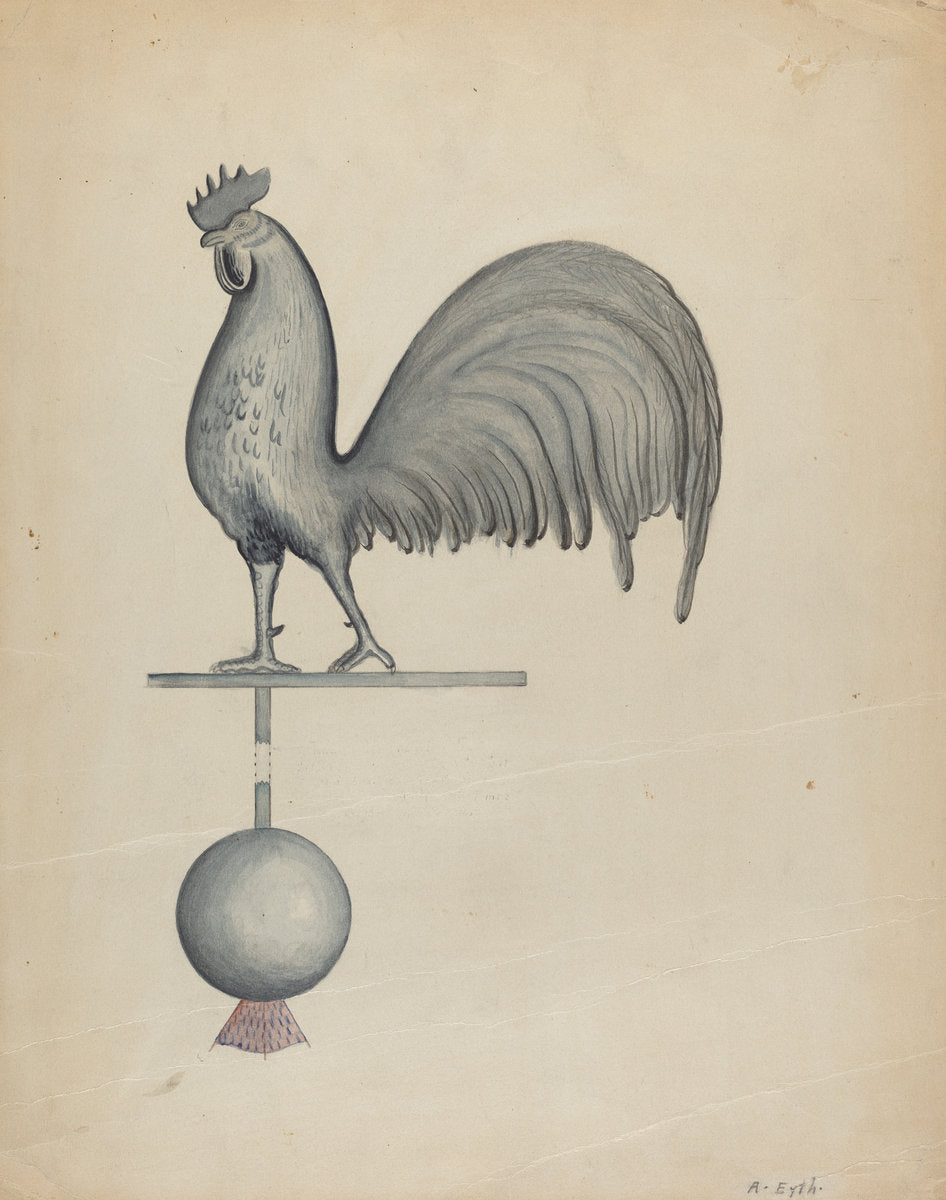 Weather Vane - Iron Rooster by Albert Eyth (American, active c. 1935), 16X12"(A3)Poster Print