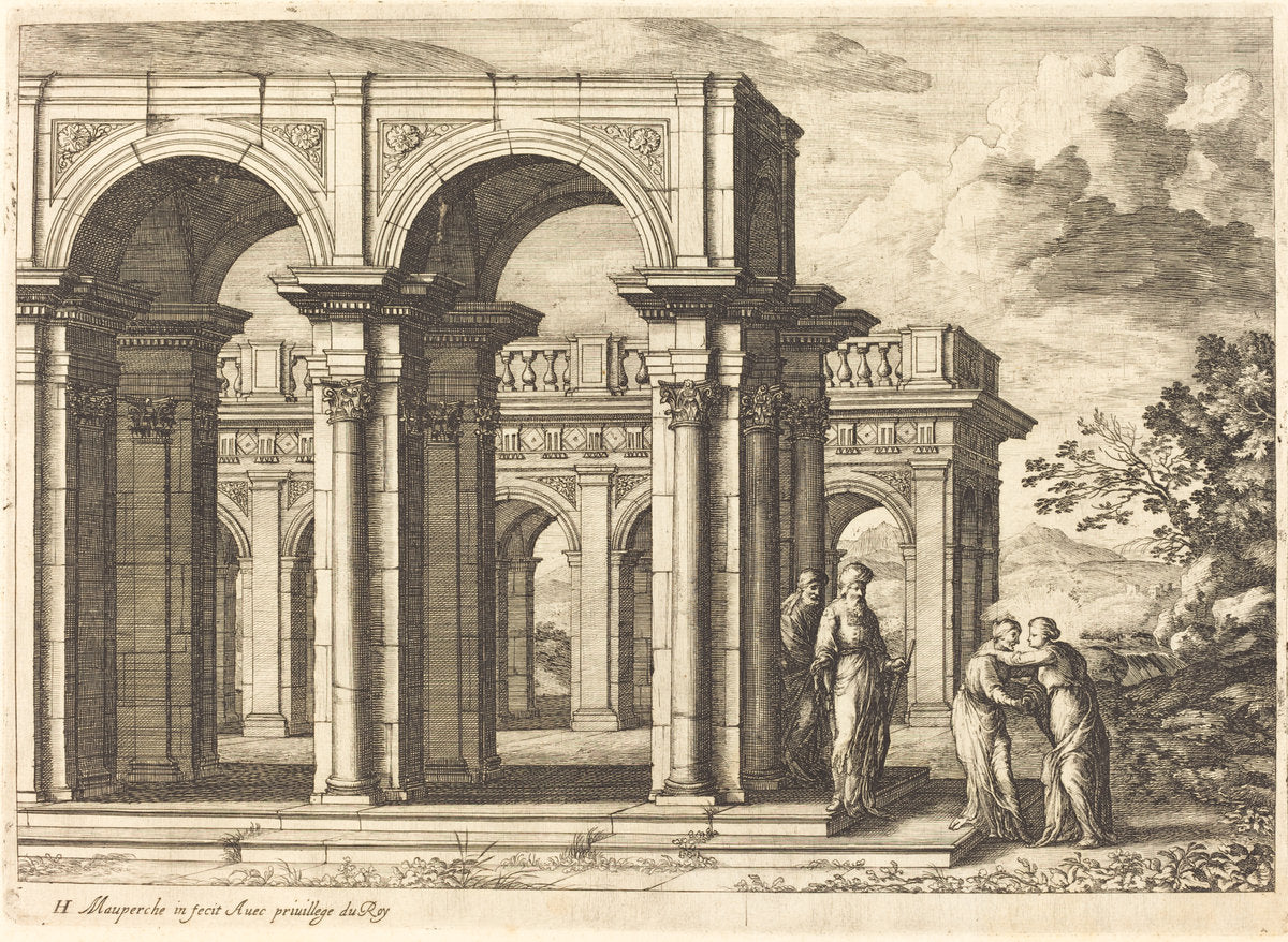 Meeting of Mary and Elizabeth by Henri Mauperche (French, c. 1602 - 1686), 16X12"(A3)Poster Print