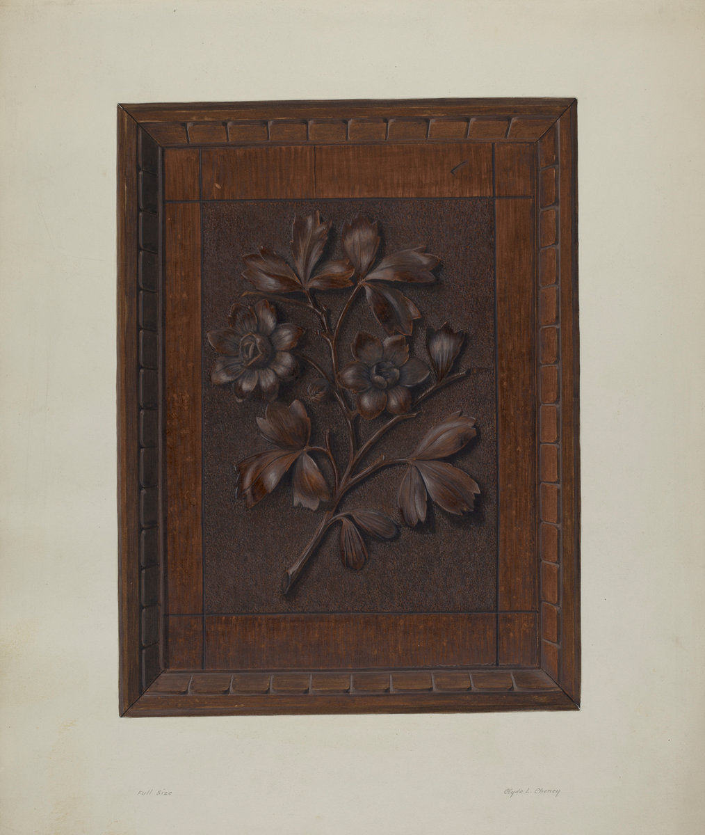 Carved Wood Panel by Clyde L. Cheney (American, active c. 1935), 16X12"(A3)Poster Print