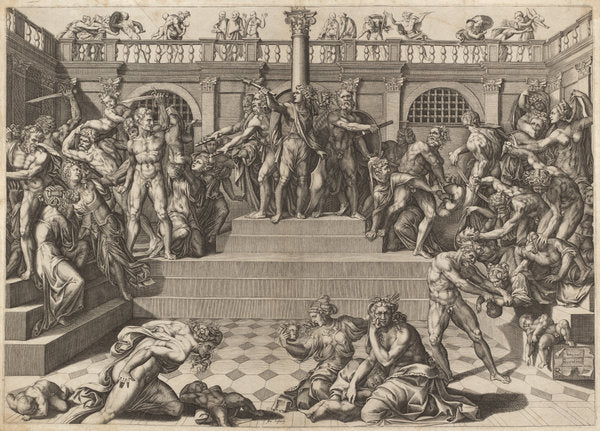 The Massacre of the Innocents by Nicolaus Beatrizet, after Marco Dente, after Baccio Bandinelli (French, 1515 - 1565 or after), 16X12"(A3)Poster Print