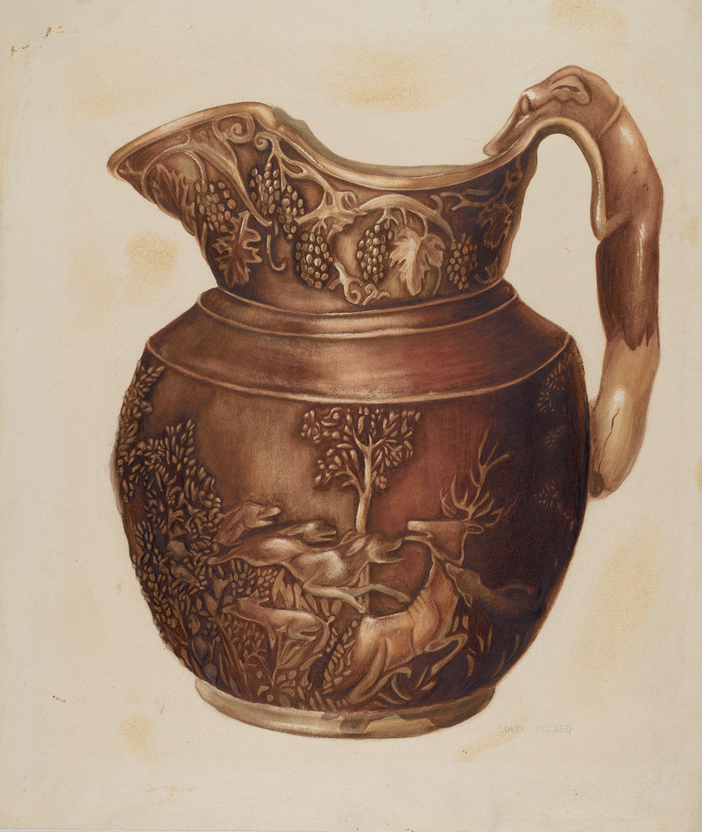 Pitcher w/ Hound Handle by Edith Miller (American, active c. 1935), 16X12"(A3)Poster Print