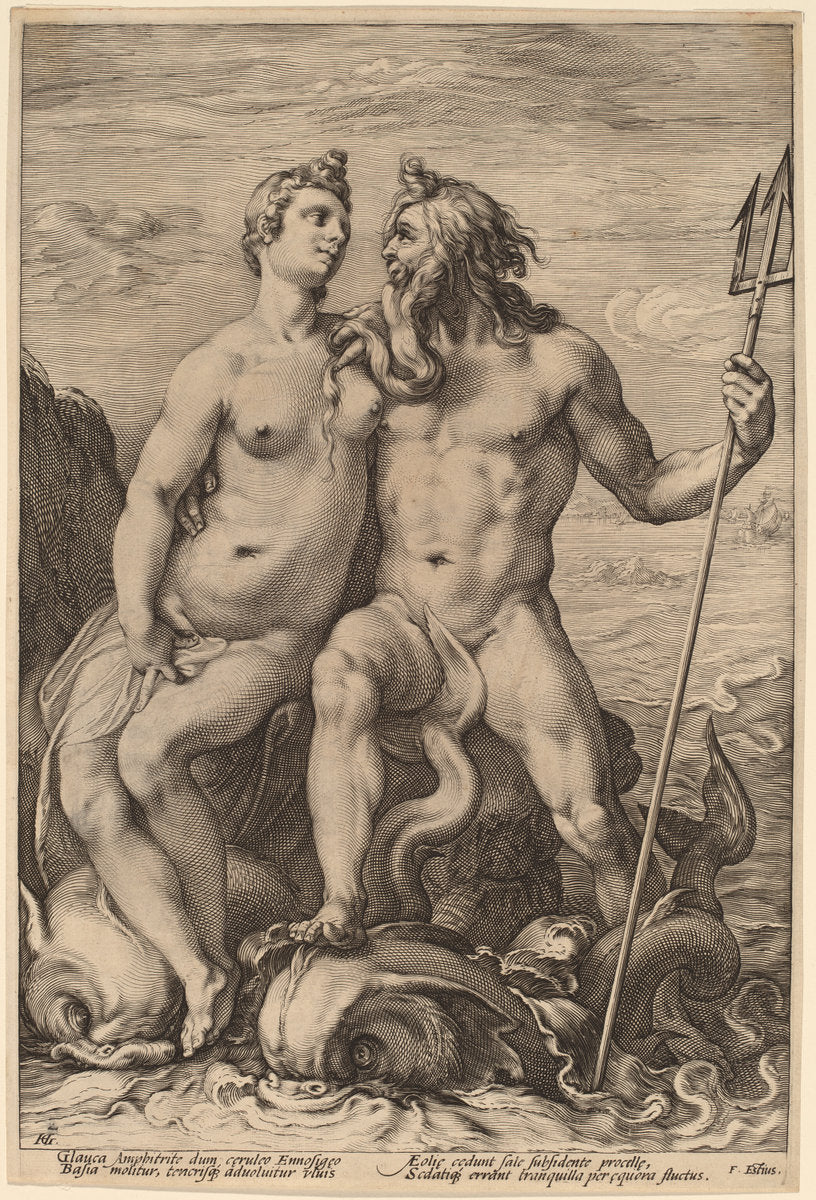 Neptune and Amphitrite by Jan Pietersz Saenredam, after Hendrick Goltzius (Dutch, 1565 - 1607), 16X12"(A3)Poster Print