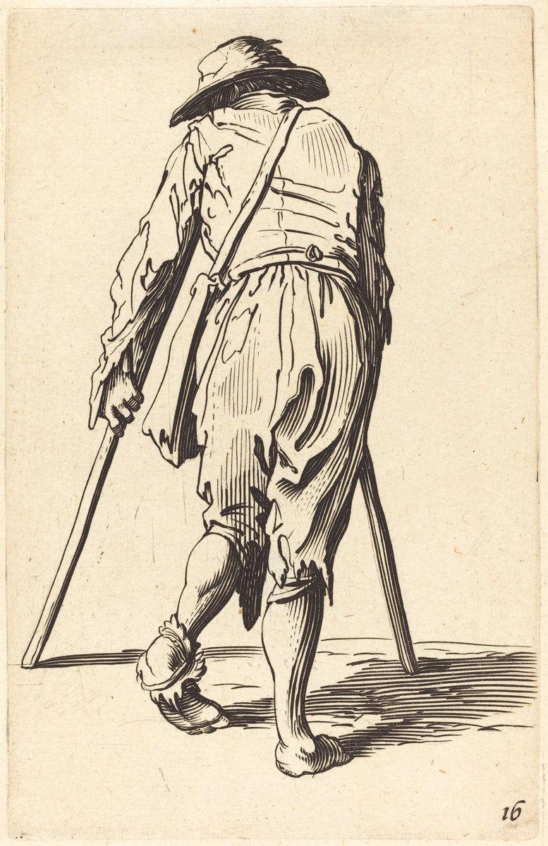 etching by after Jacques Callot (Beggar with Crutches and Hat, Back View), 16X12"(A3)Poster Print