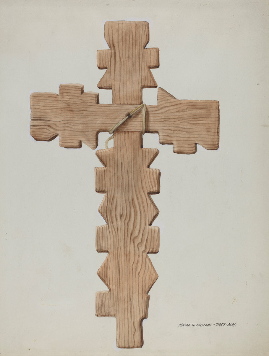 Penitente Cross, Carved Wood by Majel G. Claflin (American, active c. 1935), 16X12"(A3)Poster Print