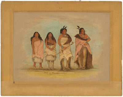 Pawneepict Chief, Two Daughters, and a Warrior by George Catlin (American, 1796 - 1872), 16X12"(A3)Poster Print