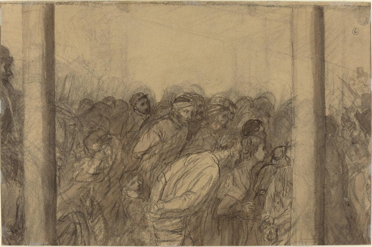 Crowd of People Seen between Two Columns [verso] by Alphonse Legros (French, 1837 - 1911), 16X12"(A3)Poster Print