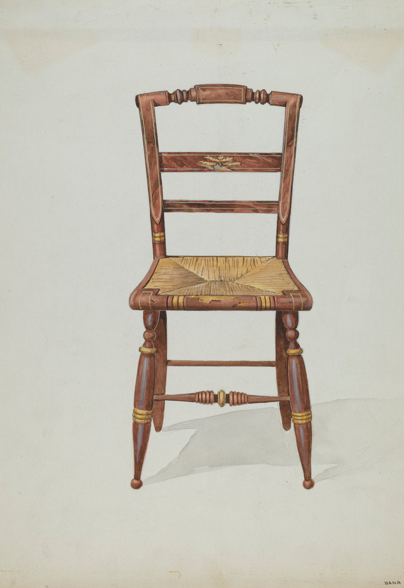 Rush Bottom Chair by Dana Bartlett (American, 1882 - 1957), 16X12"(A3)Poster Print