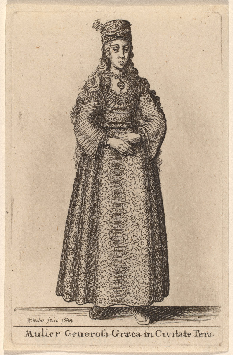 Mulier Generosa Graeca in Civitate Pera by Wenceslaus Hollar (Bohemian, 1607 - 1677), 16X12"(A3)Poster Print