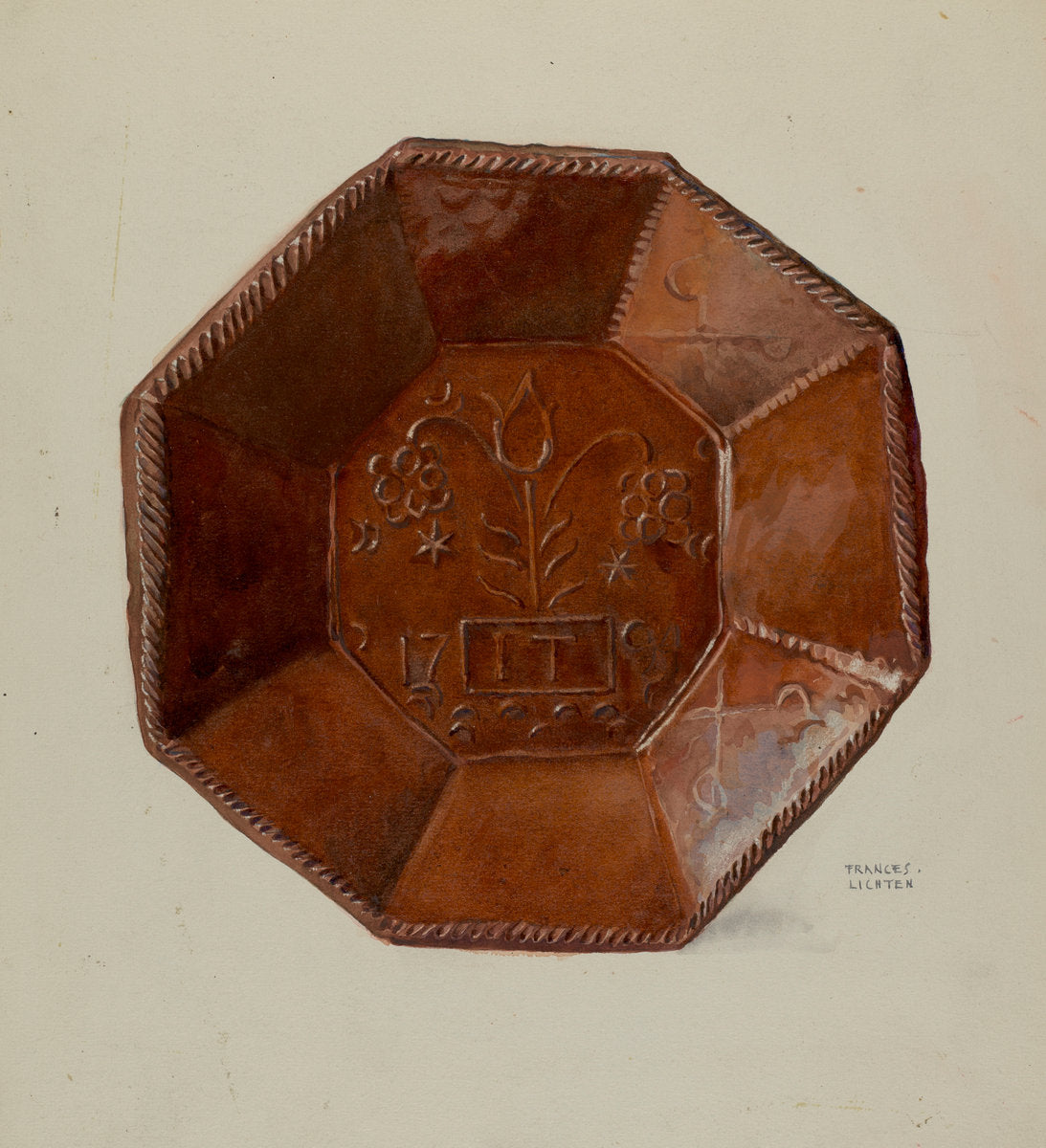 Pa. German Octagonal Dish by Frances Lichten (American, active c. 1935), 16X12"(A3)Poster Print
