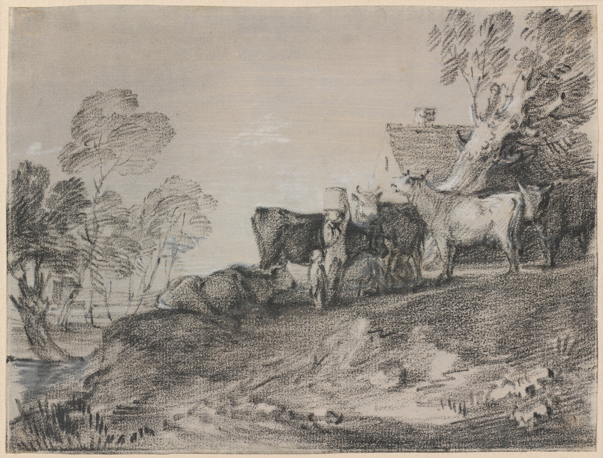 Landscape with Cattle by a Cottage by Thomas Gainsborough (British, 1727 - 1788), 16X12"(A3)Poster Print