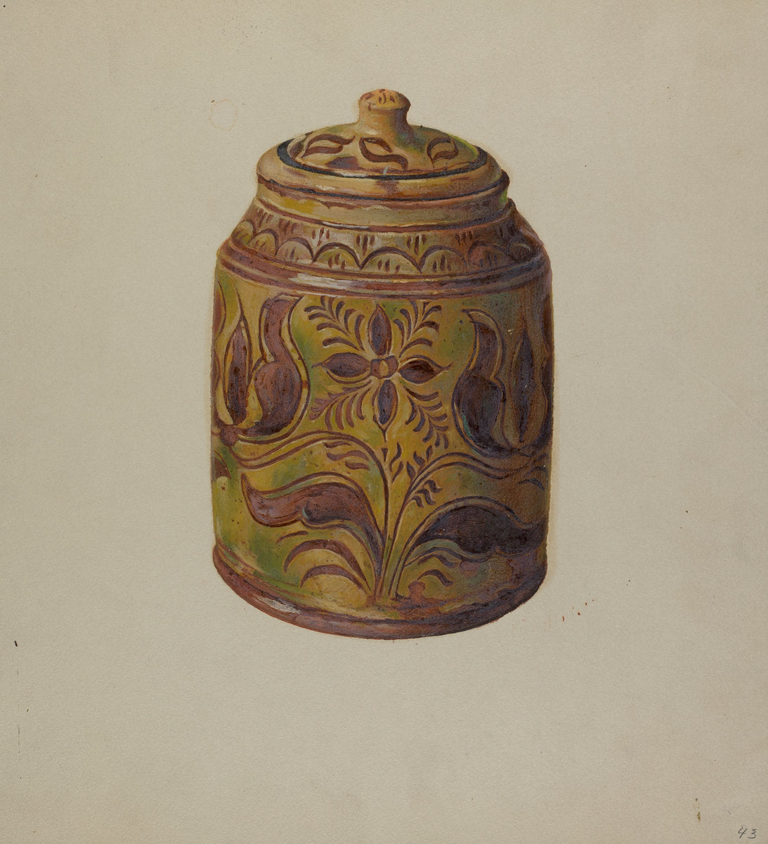 Pa. German Covered Jar by William L. Antrim (American, active c. 1935), 16X12"(A3)Poster Print