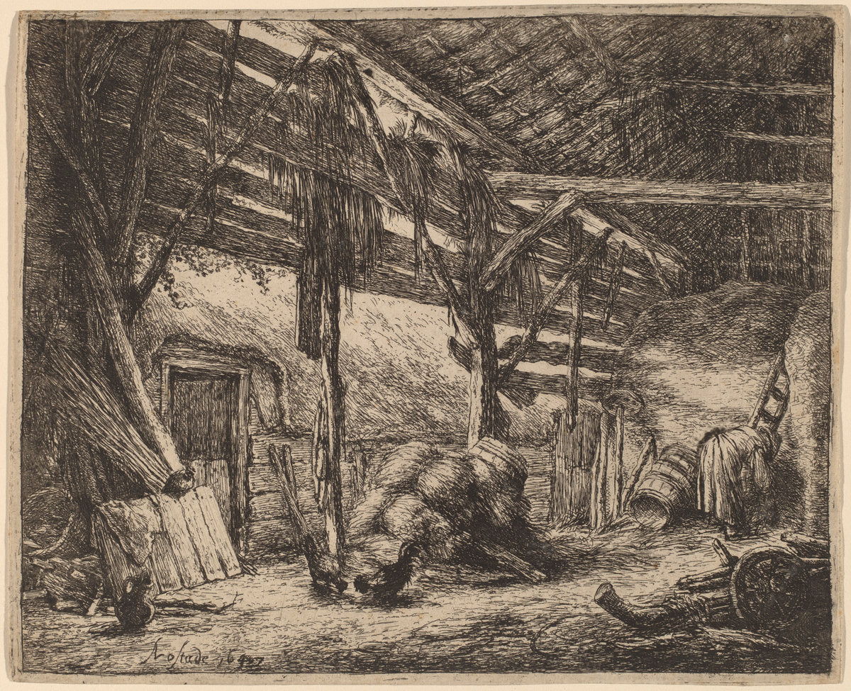 Interior of a Barn by Adriaen van Ostade (Dutch, 1610 - 1685), 16X12"(A3)Poster Print