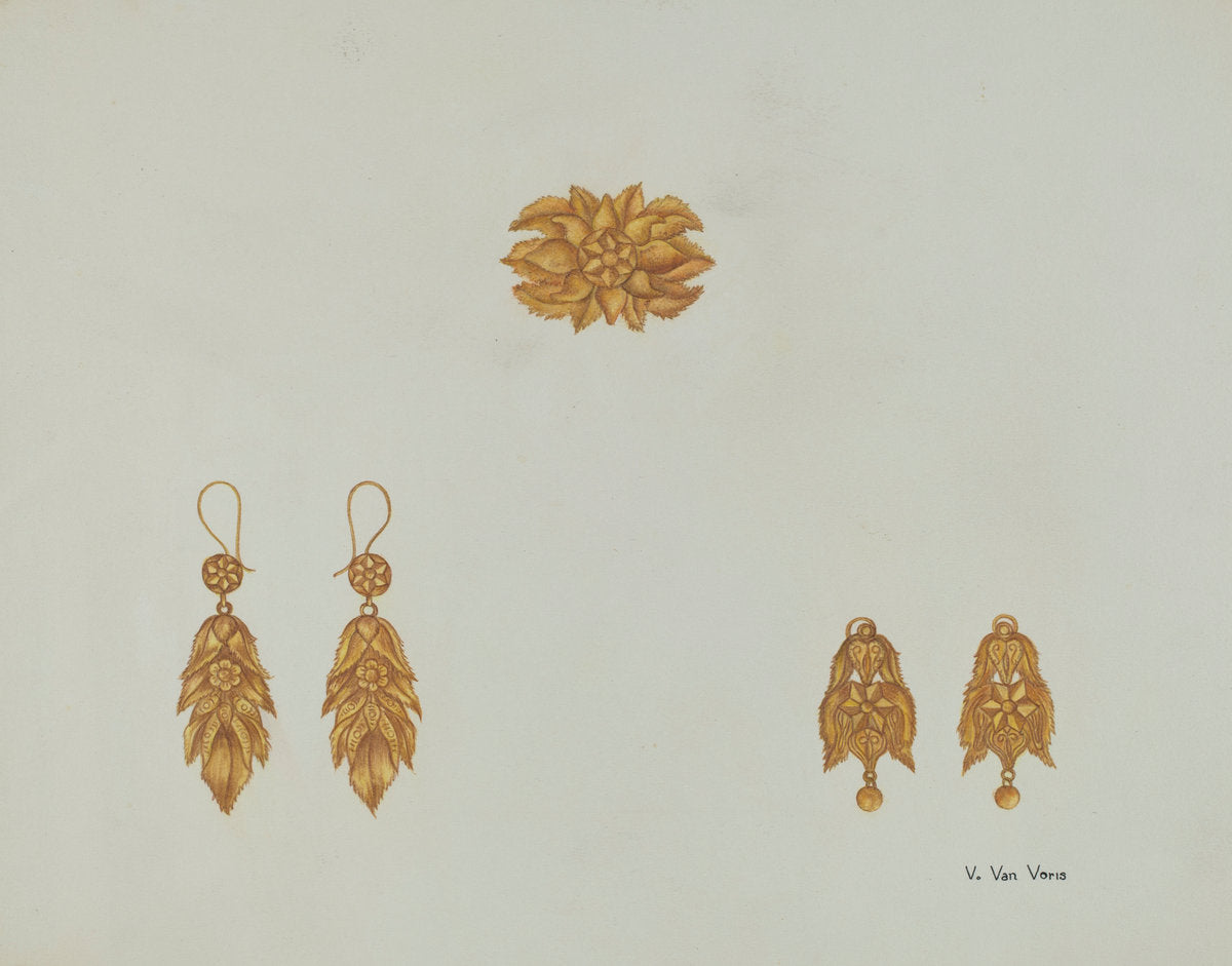Brooch and Earrings by Vera Van Voris (American, active c. 1935), 16X12"(A3)Poster Print
