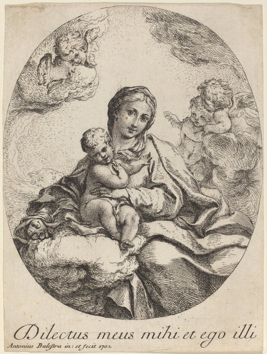 Virgin and Child on a Cloud by Antonio Balestra (Italian, 1666 - 1740), 16X12"(A3)Poster Print