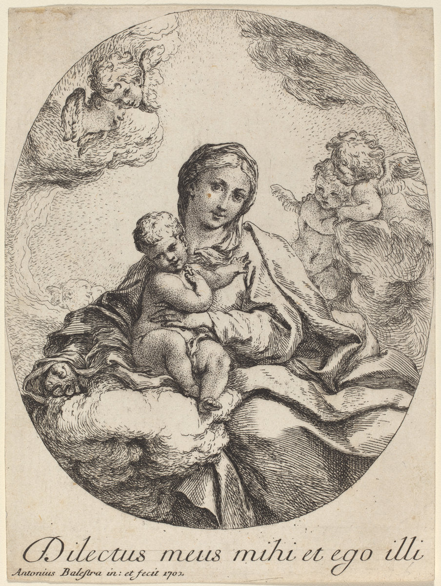 Virgin and Child on a Cloud by Antonio Balestra (Italian, 1666 - 1740), 16X12"(A3)Poster Print