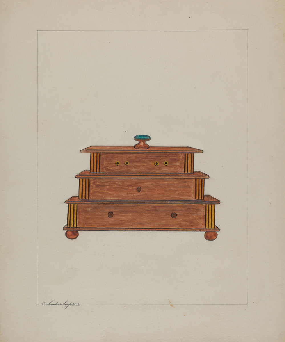 Sewing Box by Columbus Simpson (American, active c. 1935), 16X12"(A3)Poster Print