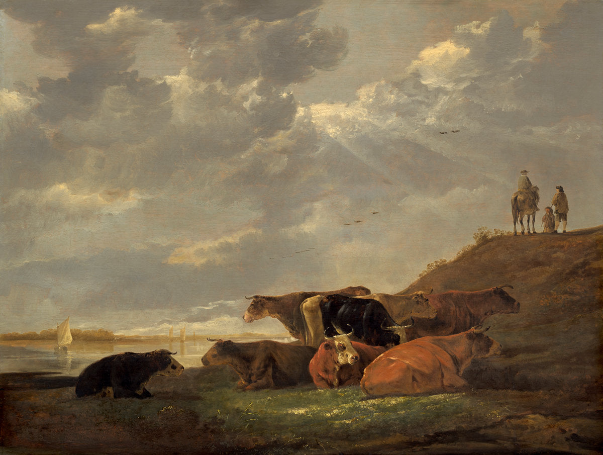 River Landscape with Cows by Aelbert Cuyp (Dutch, 1620 - 1691), 16X12"(A3)Poster Print