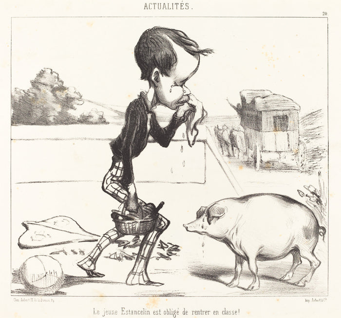 Le Jeune Estancelin est obligé de rentrer en classe! by Honoré Daumier (French, 1808 - 1879), 16X12