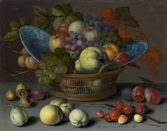Basket of Fruits by Balthasar van der Ast (Dutch, 1593/1594 - 1657), 16X12"(A3)Poster Print